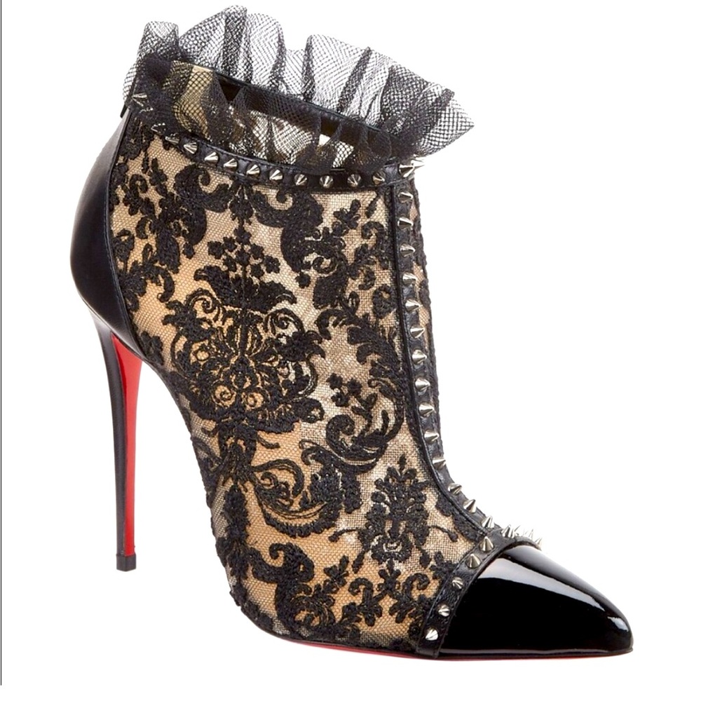 Christian Louboutin 100 Pigalle Boots Black Lace NWOT 37